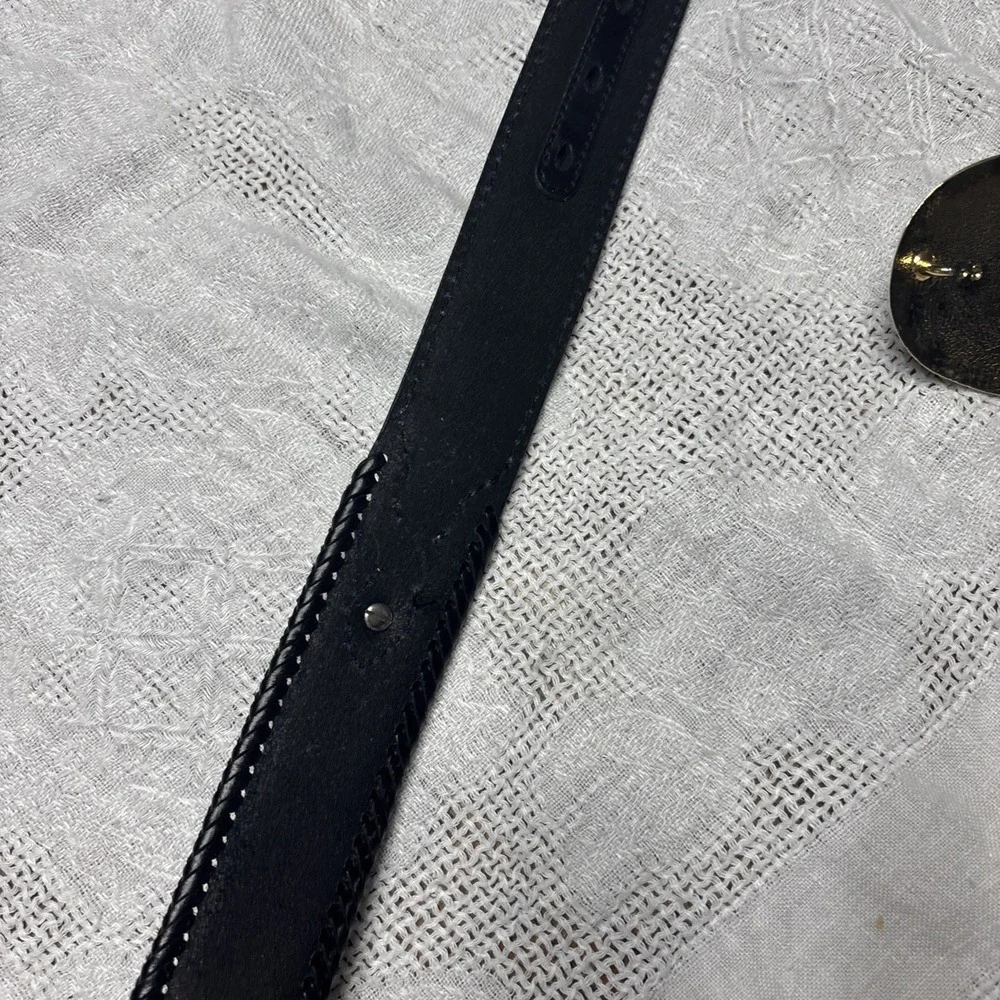 Vtg Nocona Leather Belt Mens 38 Blaxk Western Buckle  Stone Tooled Buckle